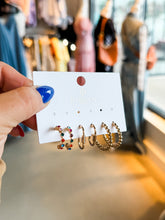 Load image into Gallery viewer, Trio Rhinestone Ball Huggie Hoop Earrings Set