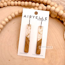 Load image into Gallery viewer, Gold Flake Resin + Walnut Wood Bar Earrings

