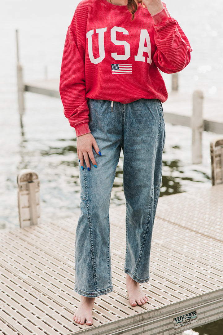 USA Flag Corded Crew