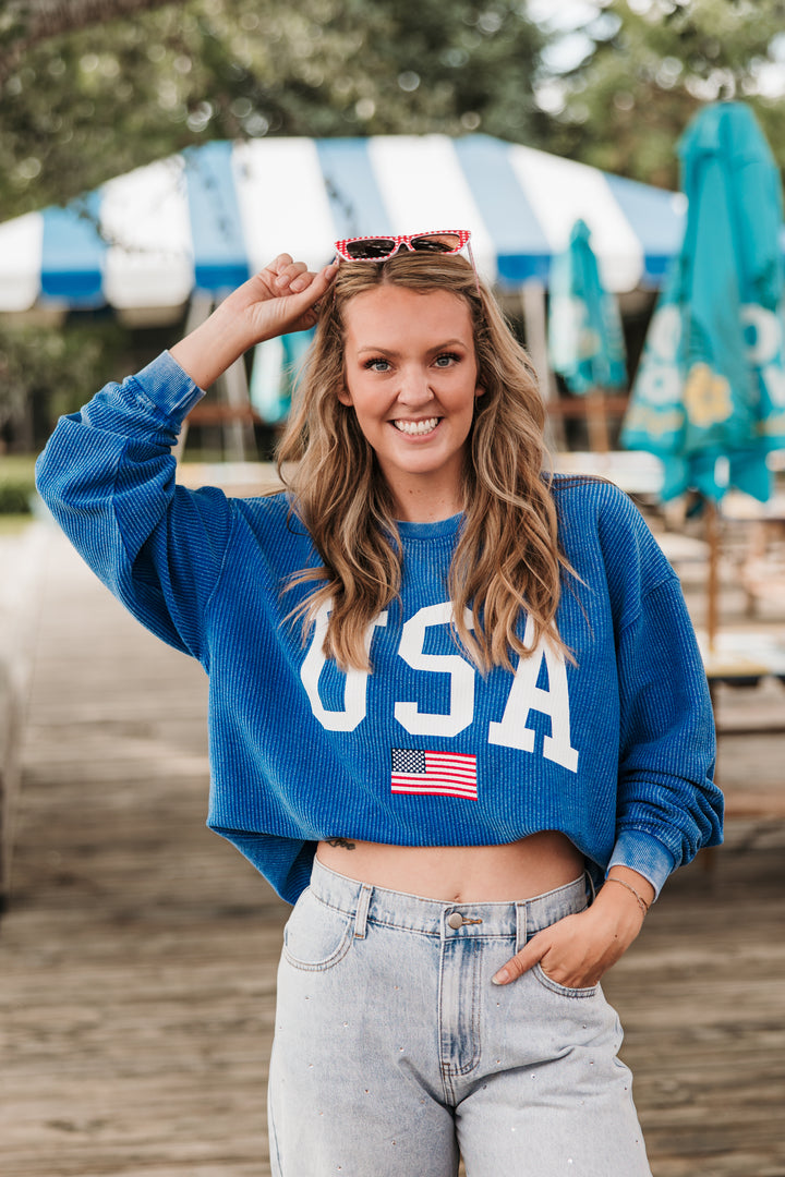 USA Flag Corded Crew