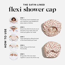 Load image into Gallery viewer, KITSCH: Satin Lined Flexi Shower Cap - Terracotta Checker
