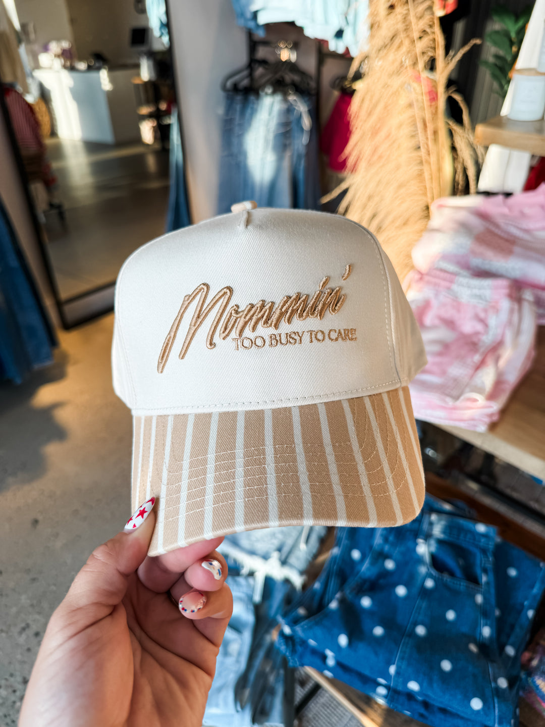 Mommin' Striped Vintage Trucker Hat