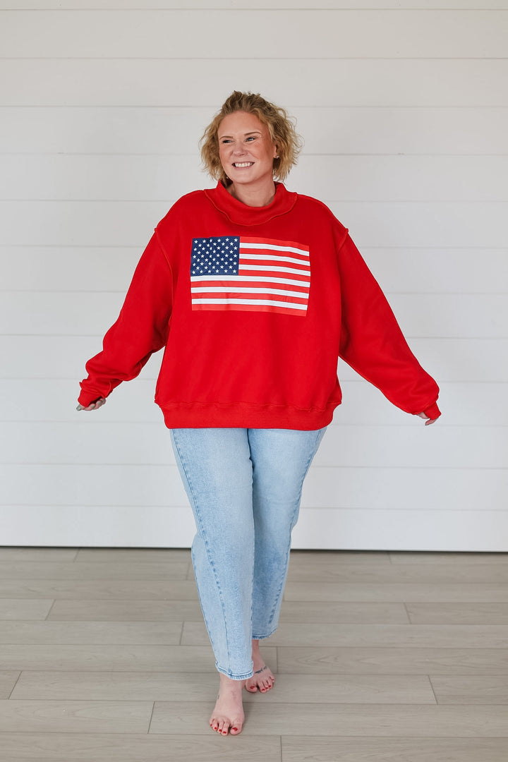 USA & Flag Reversible Mock Neck Top