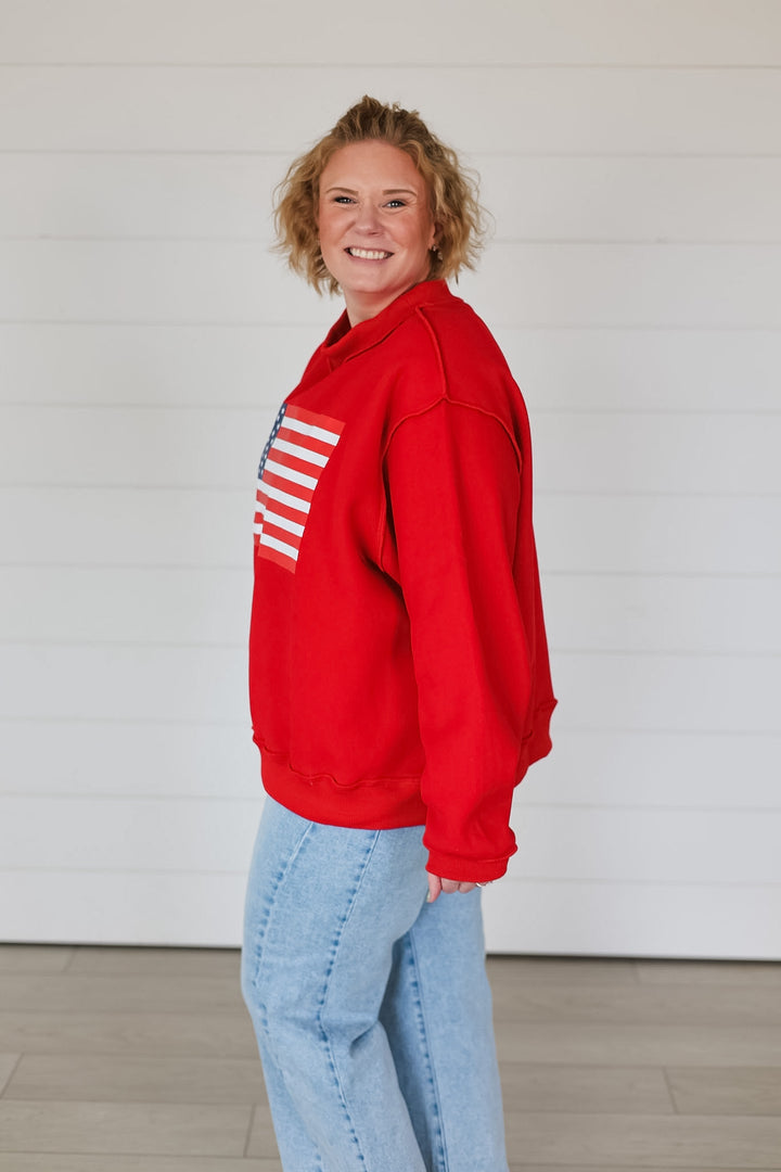USA & Flag Reversible Mock Neck Top