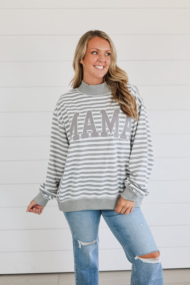 MAMA Stripe Mock Neck