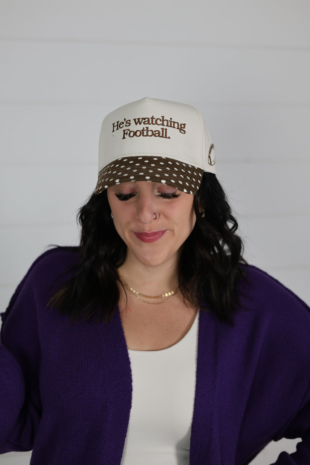 He's Watching Football - Brown Polka Dot Hat