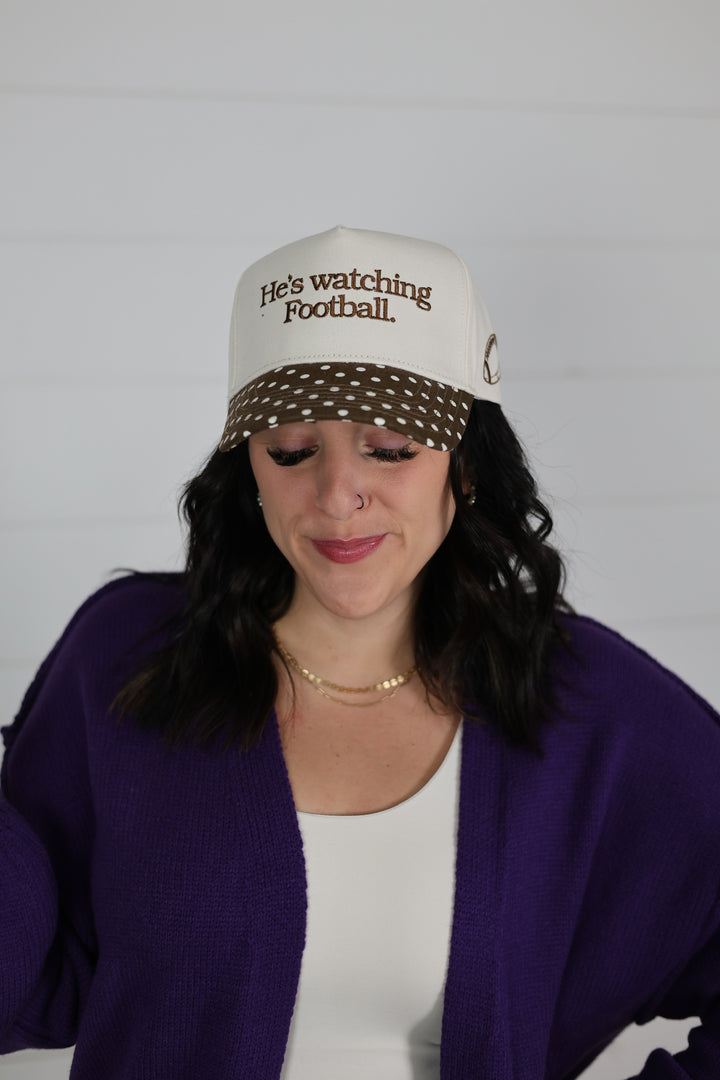 He's Watching Football - Brown Polka Dot Hat
