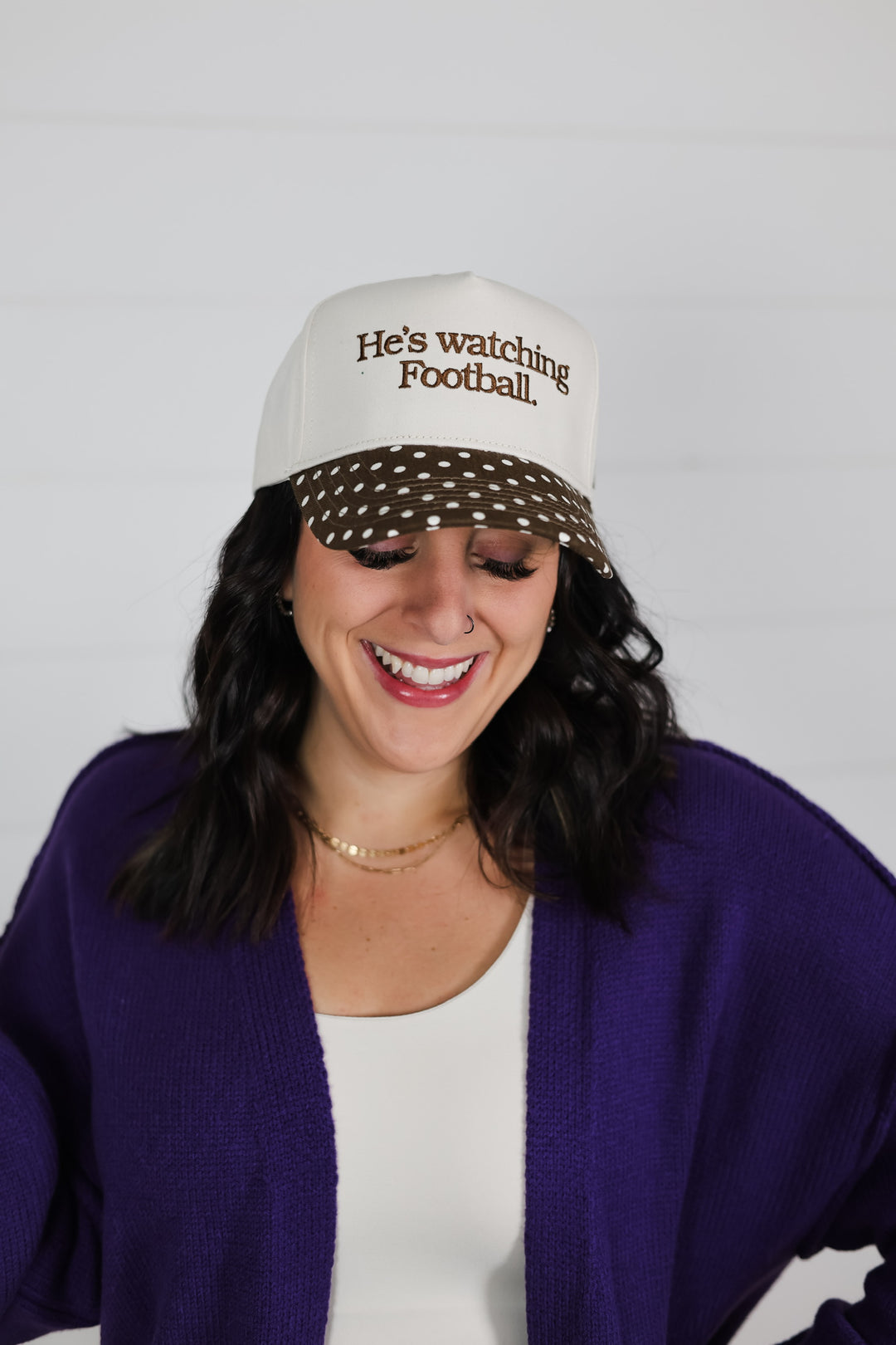 He's Watching Football - Brown Polka Dot Hat