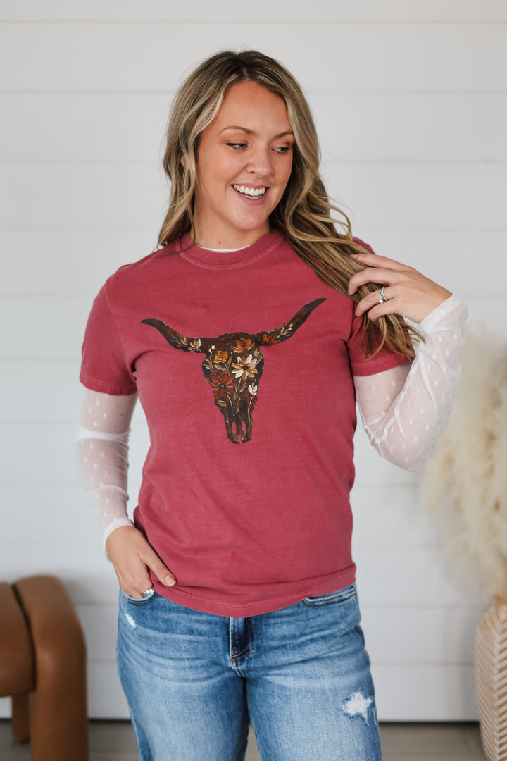 Floral Western Skull Top