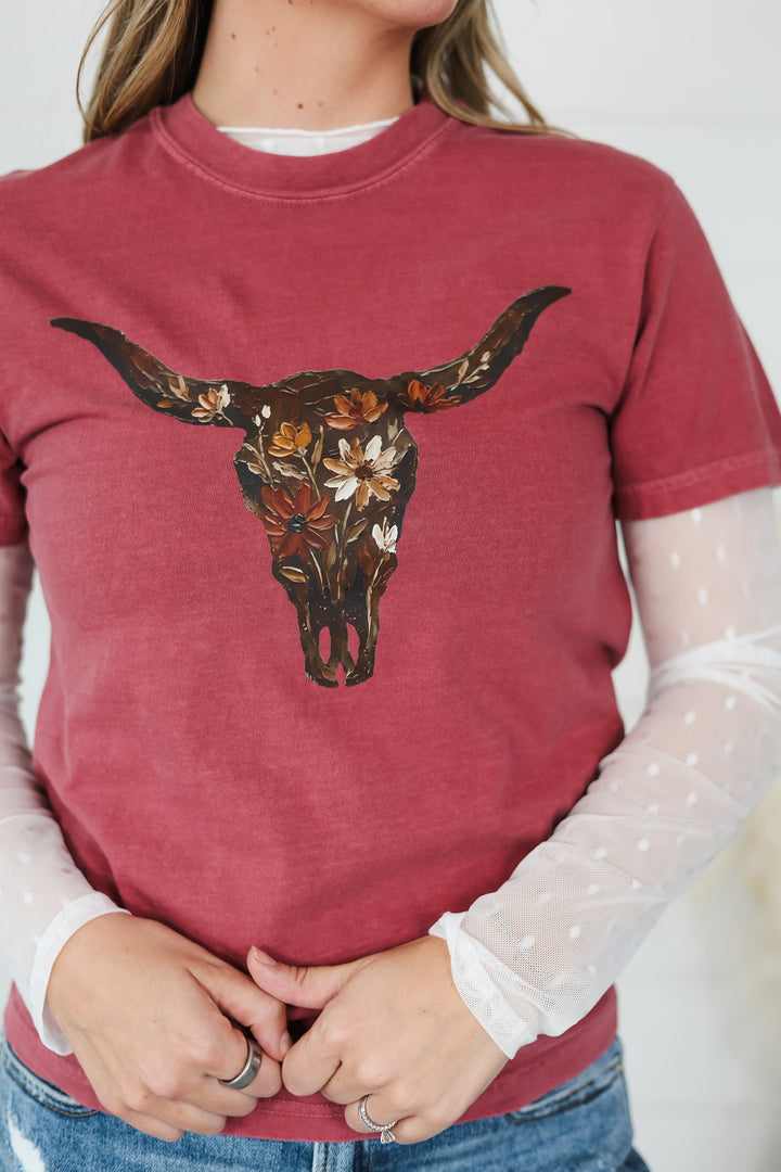 Floral Western Skull Top