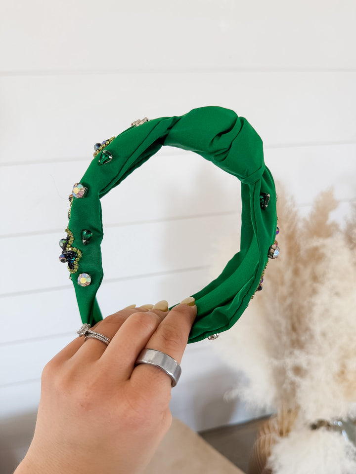 St. Patrick's Shamrock Gemstone Knotted Headband