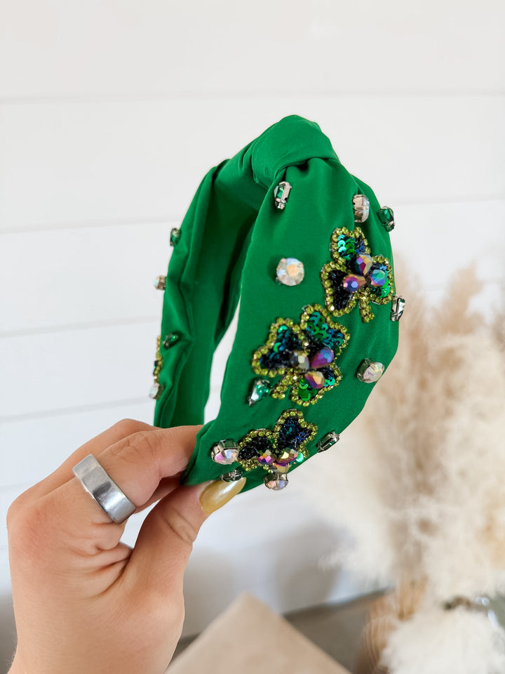 St. Patrick's Shamrock Gemstone Knotted Headband