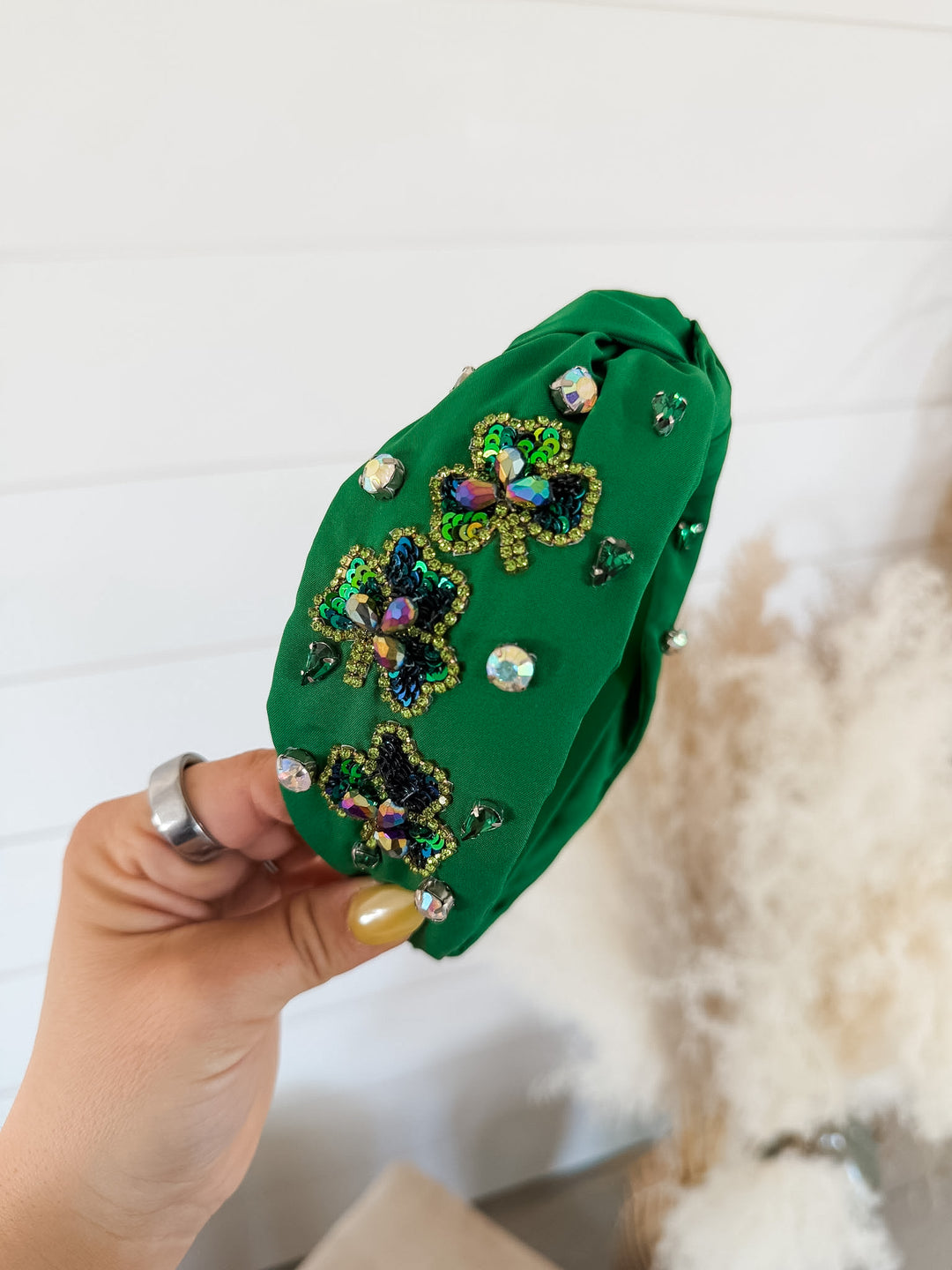 St. Patrick's Shamrock Gemstone Knotted Headband