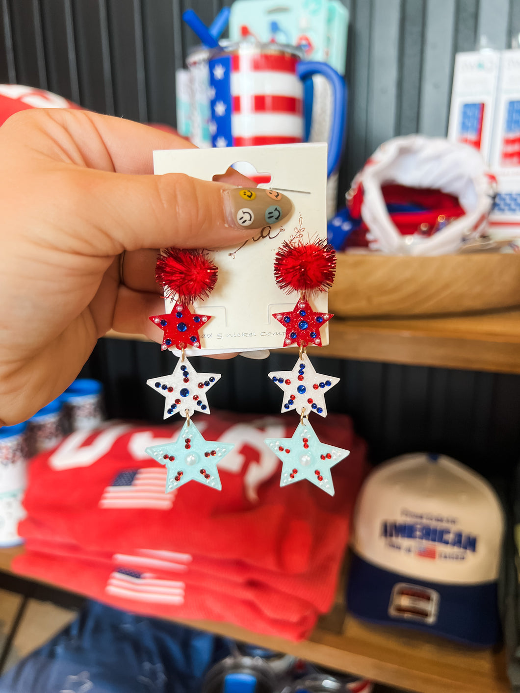Patriotic Rhinestone Star Acrylic Earring