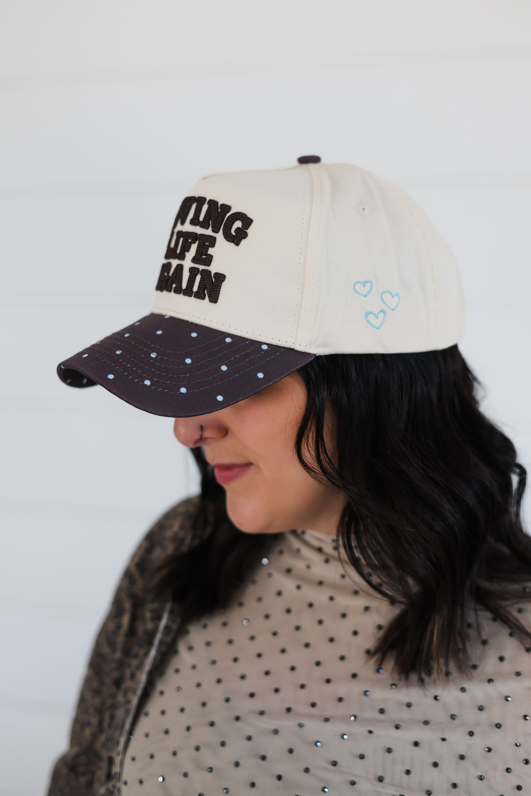 Loving Life Again - Brown & Blue Polka Dot Trucker Hat