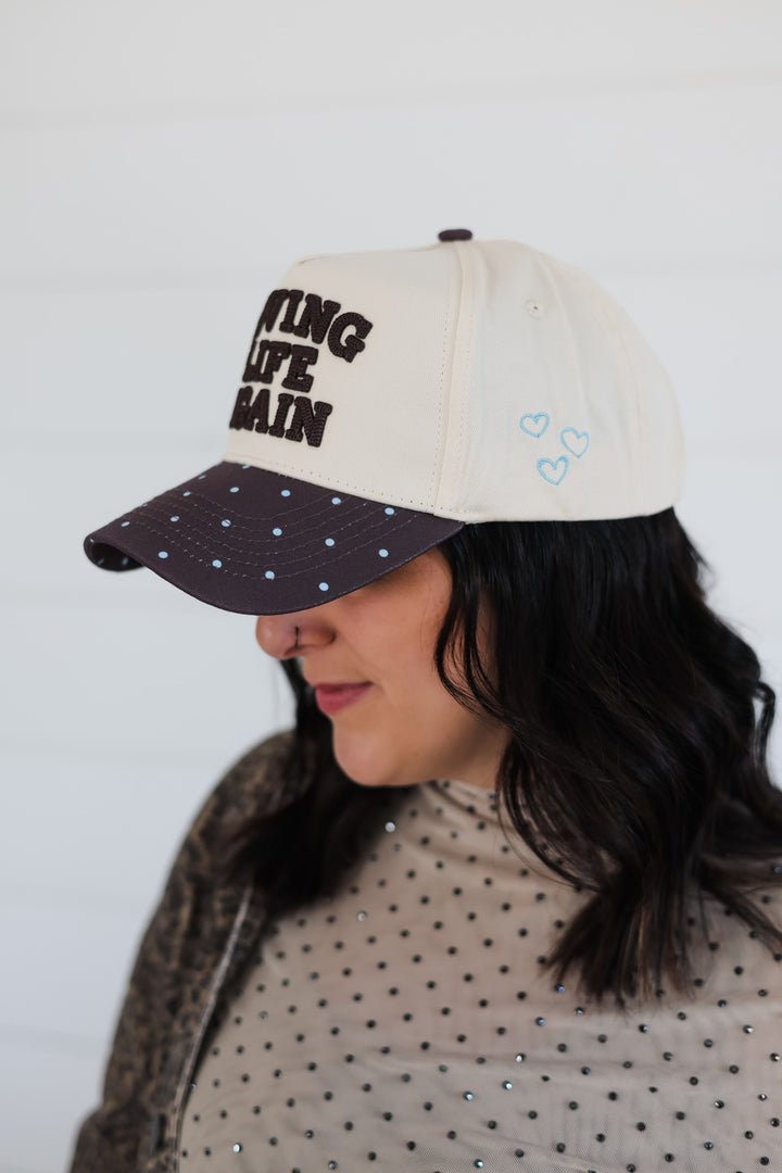 Loving Life Again - Brown & Blue Polka Dot Trucker Hat