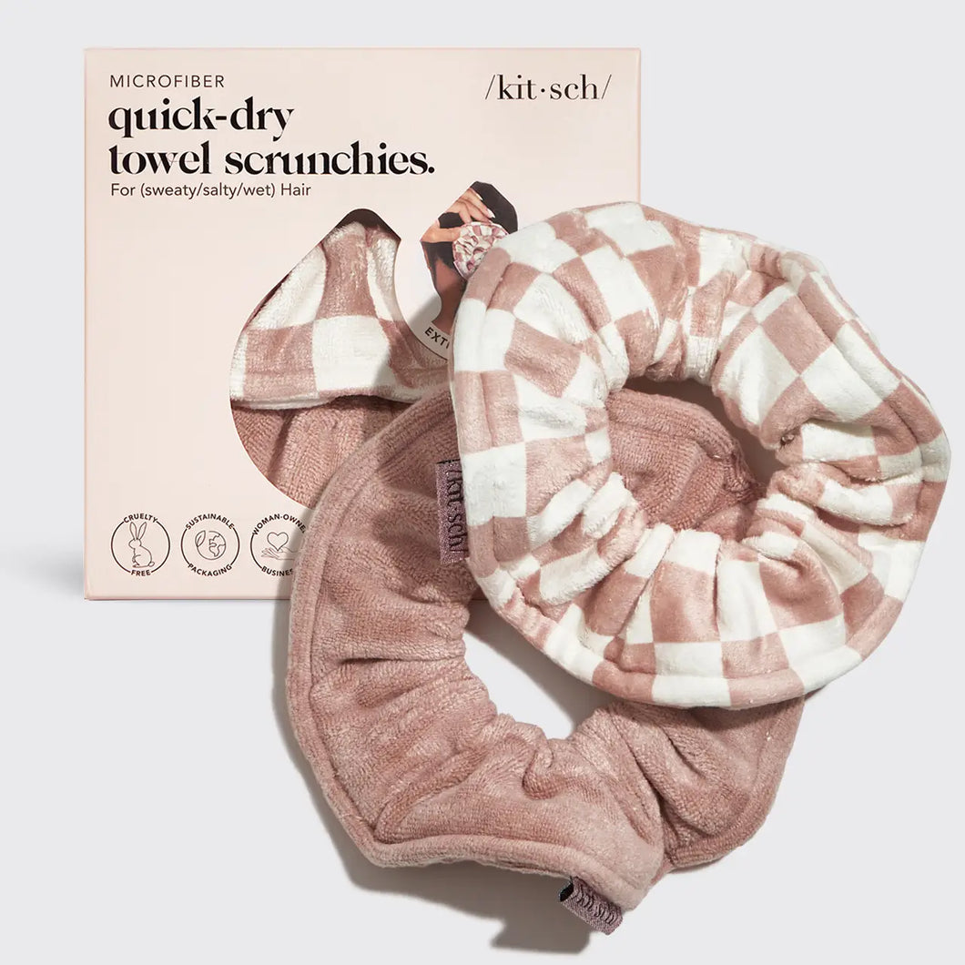 KITSCH: Microfiber Quick-Dry Towel Scrunchie - Terracotta Checker