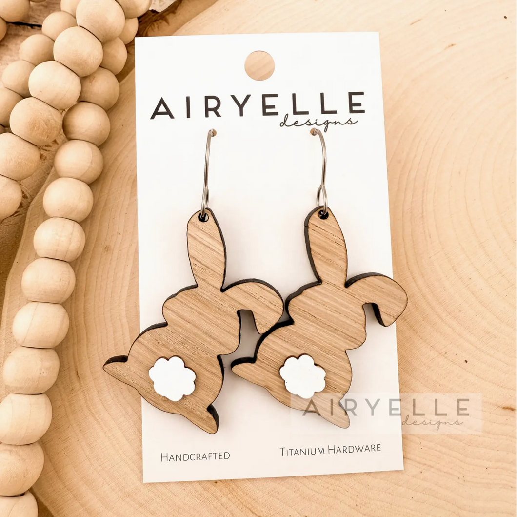 White Oak Easter Bunny Wood Earrings