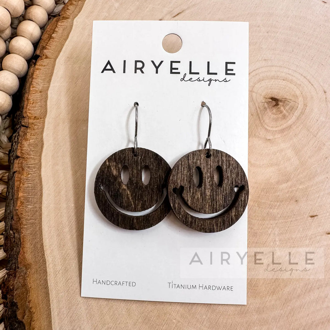 Mini Smiley Wood Earrings