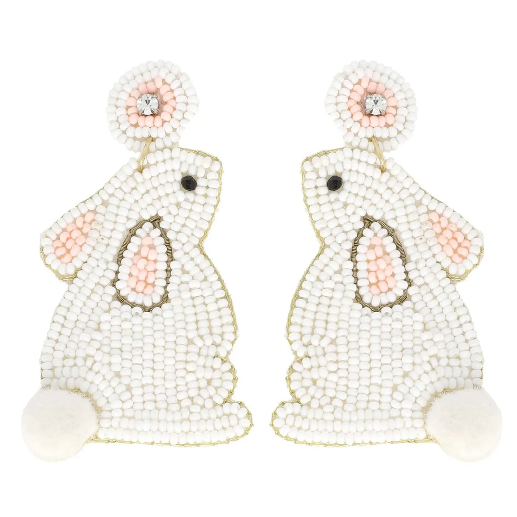 Easter Bunny Beaded Embroidery Drop Earrings