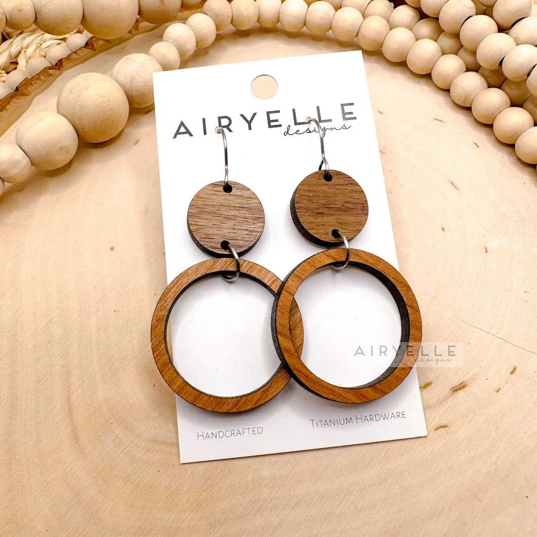 Round Cut Out Wood Hoop Earring