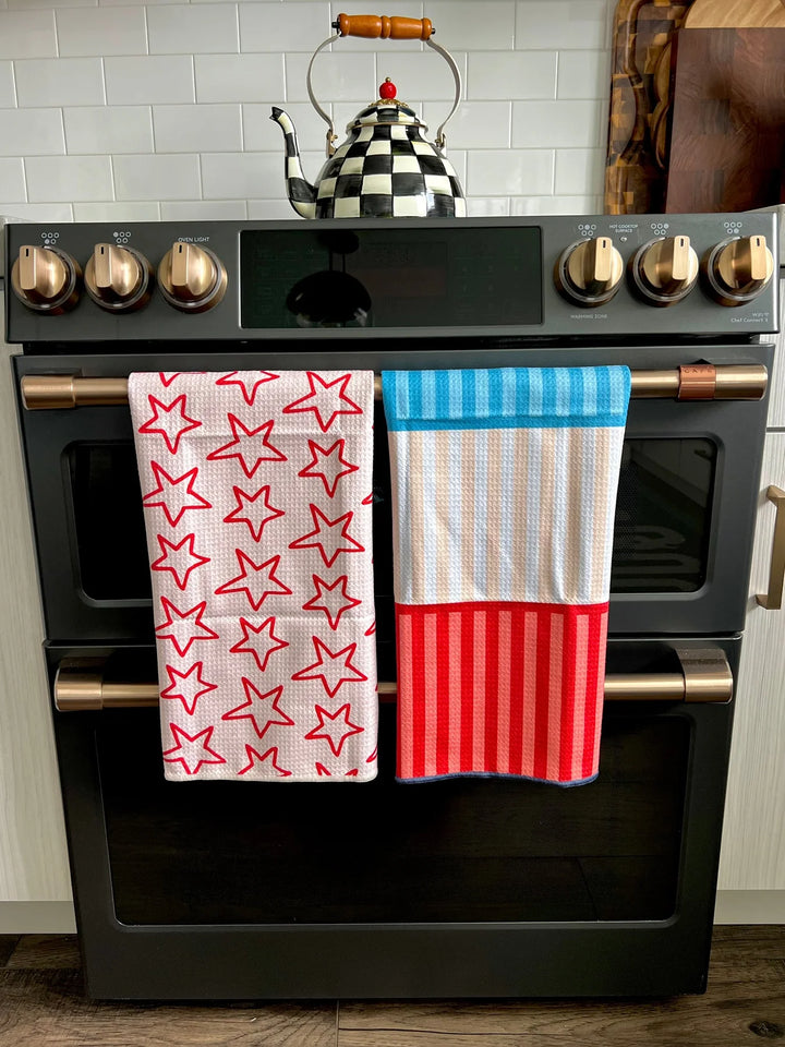 Stars & Stripes On Stripes: 2 Double Sided-Hand Towels