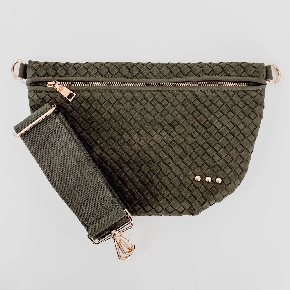 Sonny Suede Woven Bum Bag - Olive