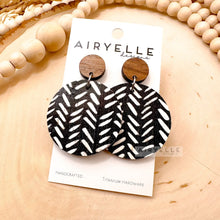 Load image into Gallery viewer, White Line Abstract Cork Leather + Wood Earrings
