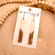 Load image into Gallery viewer, White Resin + Walnut Wood Bar Earrings
